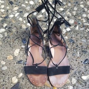 Madewell Bridget Black Leather Lace Up Gladiator